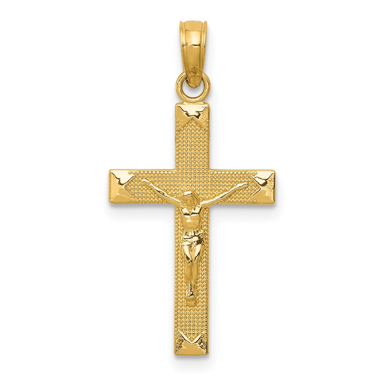 14K Gold Beveled Tipped Crucifix Pendant Charm Jewelry 26 x 13mm
